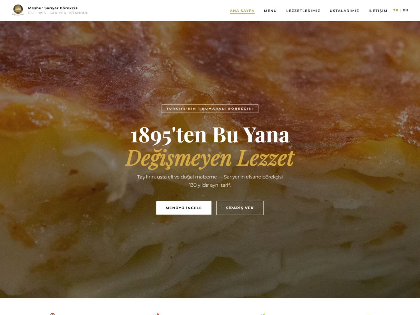 Meşhur Sarıyer Börekçisi web sitesi ekran görüntüsü